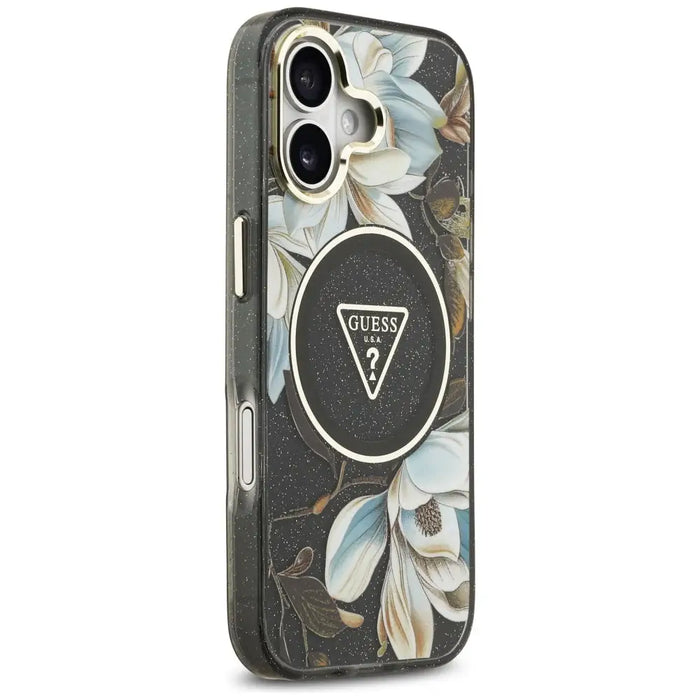 Guess IML Glitter Flowers Triangle MagSafe case for iPhone 17 - black - Cell phone cases and covers<<<HurtelXML