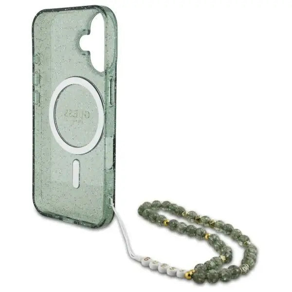 Guess IML Glitter With Pearl Strap MagSafe case for iPhone 16 Plus - green - Cell phone cases and covers<<<HurtelXML