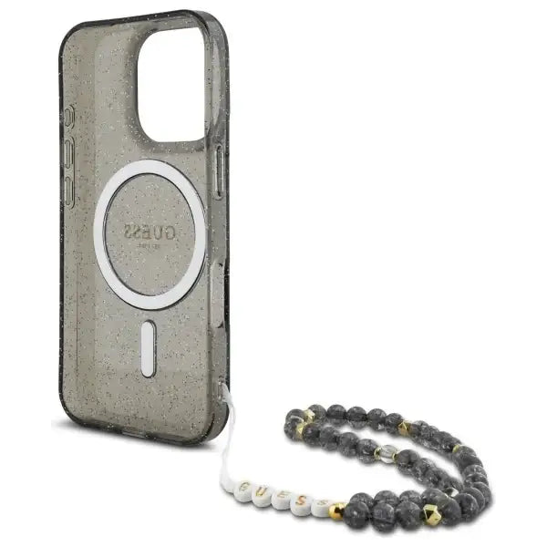 Guess IML Glitter With Pearl Strap MagSafe case for iPhone 16 Pro - black - Cell phone cases and covers<<<HurtelXML
