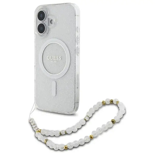 Guess IML Glitter With Pearl Strap MagSafe iPhone 16 Plus Case - Clear - Cell phone cases and covers<<<HurtelXML
