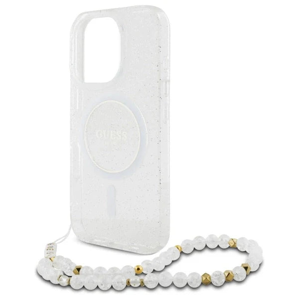Guess IML Glitter With Pearl Strap MagSafe iPhone 16 Pro Case - Clear - Cell phone cases and covers<<<HurtelXML