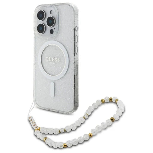 Guess IML Glitter With Pearl Strap MagSafe iPhone 16 Pro Case - Clear - Cell phone cases and covers<<<HurtelXML