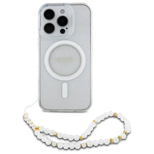 Guess IML Glitter With Pearl Strap MagSafe iPhone 16 Pro Case - Clear - Cell phone cases and covers<<<HurtelXML