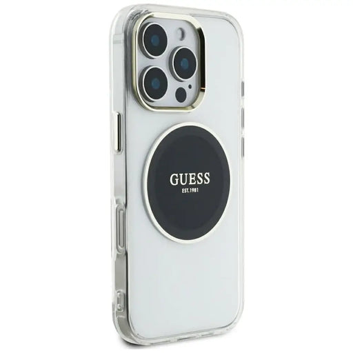 Guess IML Metal Colored Circle Classic Logo MagSafe Case for iPhone 16 Pro Max - Black - Cell phone cases