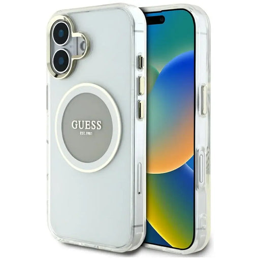 Guess IML Metal Colored Circle Classic Logo MagSafe case for iPhone 16 - gray - Cell phone cases and covers<<<HurtelXML