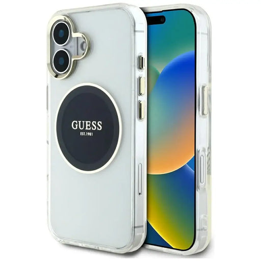 Guess IML Metal Colored Circle Classic Logo MagSafe case for iPhone 16 - black - Cell phone cases and covers<<<HurtelXML