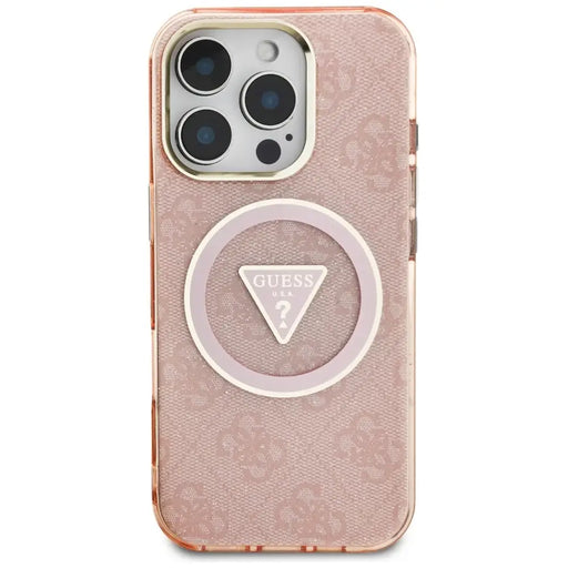 Guess IML Metal Glitter 4G Circle Triangle MagSafe Case for iPhone 16 Pro - Pink - Cell phone cases