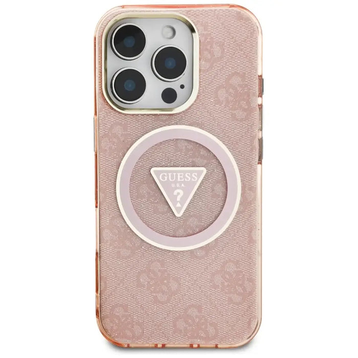 Guess IML Metal Glitter 4G Circle Triangle MagSafe Case for iPhone 16 Pro - Pink - Cell phone cases
