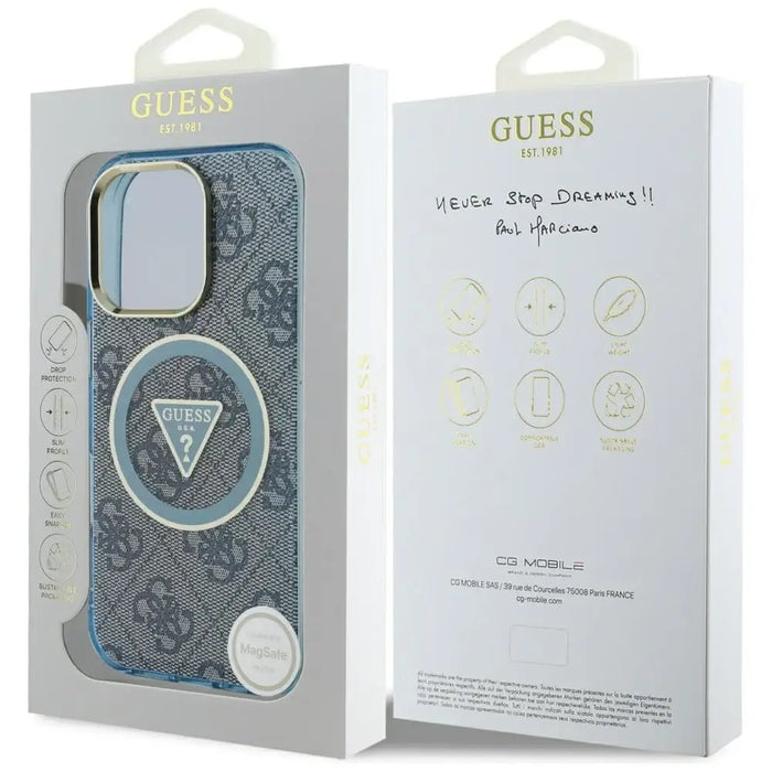 Guess IML Metal Glitter 4G Circle Triangle MagSafe Case for iPhone 16 Pro Max - Blue - Cell phone cases
