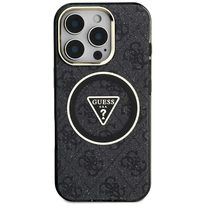 Guess IML Metal Glitter 4G Circle Triangle MagSafe Case for iPhone 16 Pro - Black - Cell phone cases