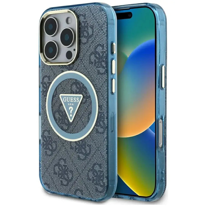 Guess IML Metal Glitter 4G Circle Triangle MagSafe Case for iPhone 16 Pro Max - Blue - Cell phone cases
