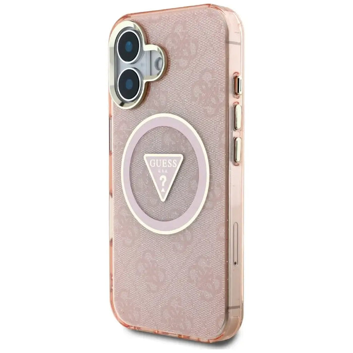Guess IML Metal Glitter 4G Circle Triangle MagSafe case for iPhone 16 - pink - Cell phone cases and covers<<<HurtelXML