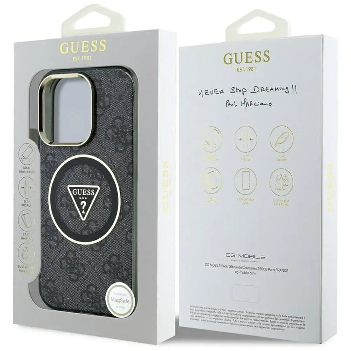 Guess IML Metal Glitter 4G Circle Triangle MagSafe Case for iPhone 16 Pro - Black - Cell phone cases