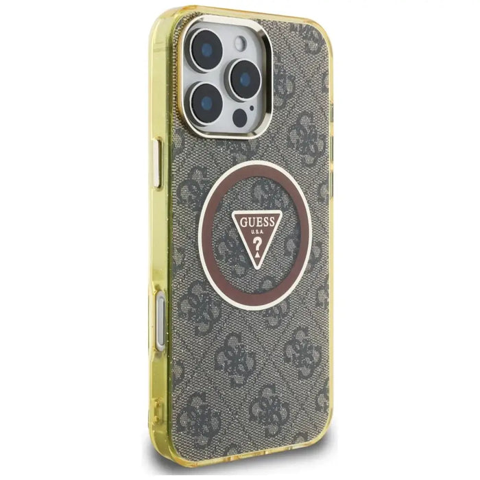 Guess IML Metal Glitter 4G Circle Triangle MagSafe Case for iPhone 16 Pro Max - Brown - Cell phone cases