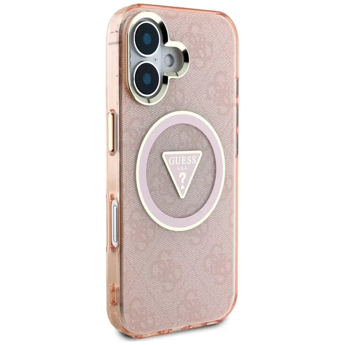 Guess IML Metal Glitter 4G Circle Triangle MagSafe case for iPhone 16 - pink - Cell phone cases and covers<<<HurtelXML