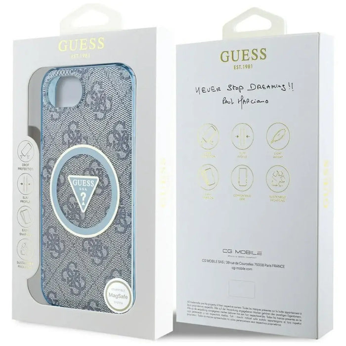 Guess IML Metal Glitter 4G Circle Triangle MagSafe Case for iPhone 16e - Blue - Cell phone cases and covers<<<HurtelXML