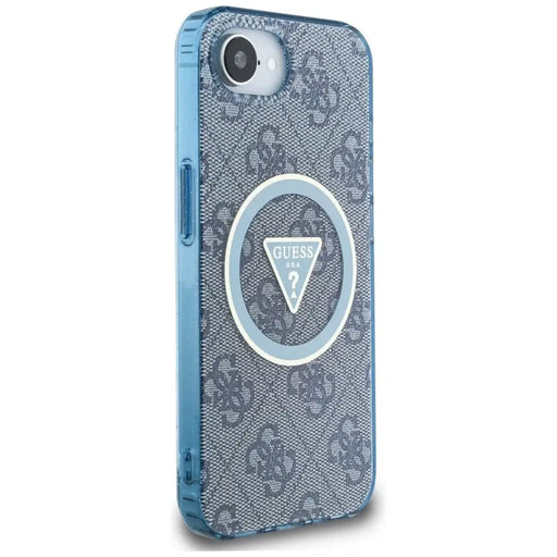 Guess IML Metal Glitter 4G Circle Triangle MagSafe Case for iPhone 16e - Blue - Cell phone cases and covers<<<HurtelXML
