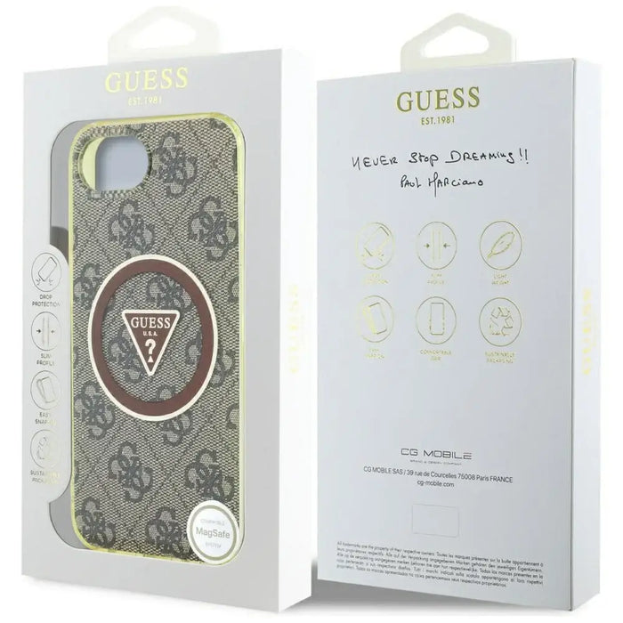 Guess IML Metal Glitter 4G Circle Triangle MagSafe case for iPhone 16e - brown - Cell phone cases and covers<<<HurtelXML
