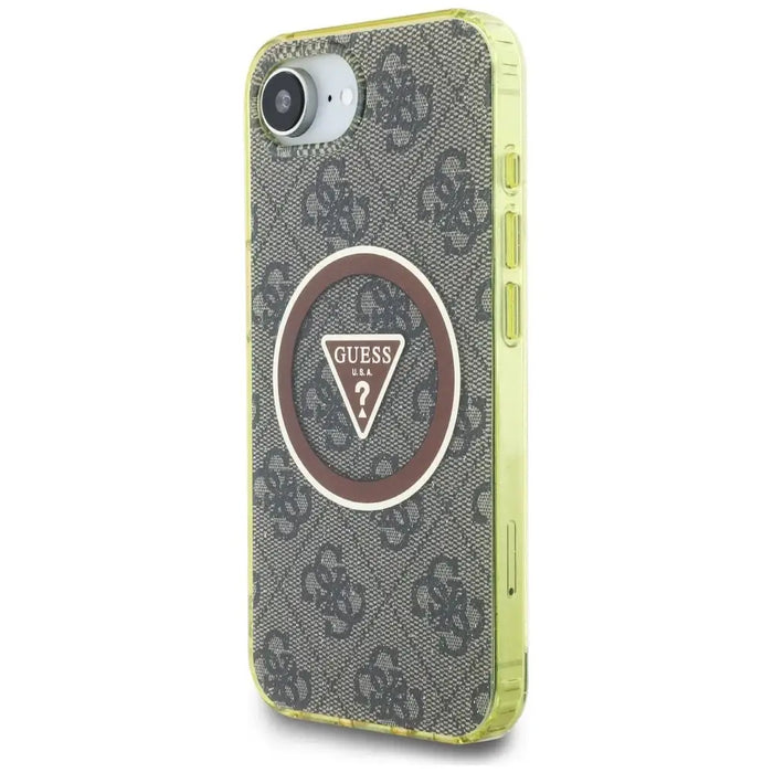 Guess IML Metal Glitter 4G Circle Triangle MagSafe case for iPhone 16e - brown - Cell phone cases and covers<<<HurtelXML