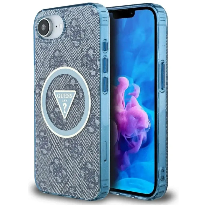 Guess IML Metal Glitter 4G Circle Triangle MagSafe Case for iPhone 16e - Blue - Cell phone cases and covers<<<HurtelXML
