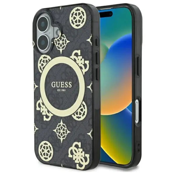Guess IML Peony On 4G Background MagSafe case for iPhone 16 - black - Cell phone cases and covers<<<HurtelXML