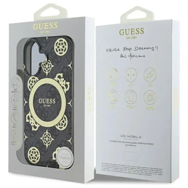 Guess IML Peony On 4G Background MagSafe case for iPhone 16 - black - Cell phone cases and covers<<<HurtelXML