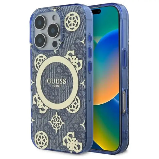 Guess IML Peony On 4G Background MagSafe Case for iPhone 16 Pro - Blue - Cell phone cases and covers<<<HurtelXML