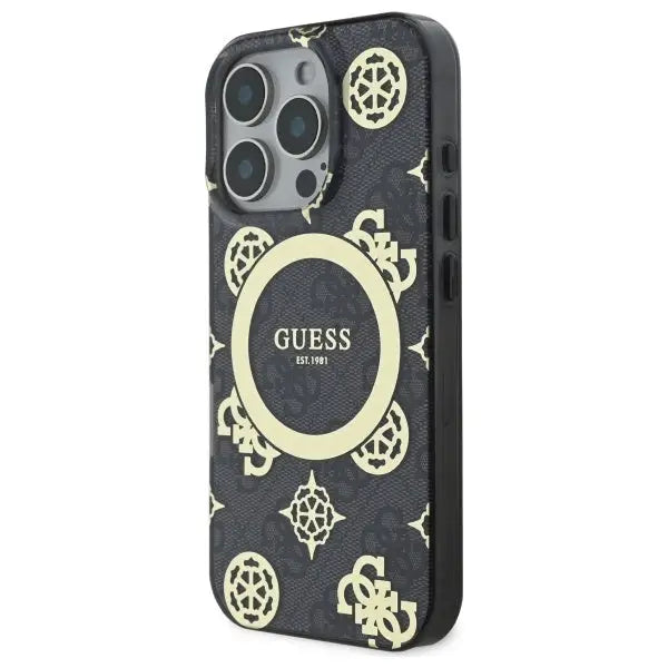 Guess IML Peony On 4G Background MagSafe Case for iPhone 16 Pro Max - Black - Cell phone cases and covers<<<HurtelXML