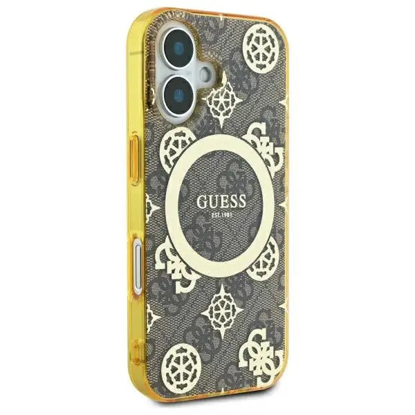 Guess IML Peony On 4G Background MagSafe iPhone 16 Case - Brown - Cell phone cases and covers<<<HurtelXML
