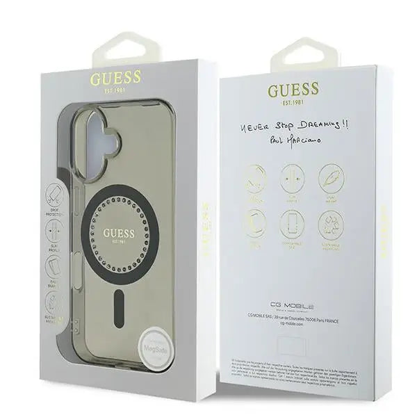 Guess IML Rhinestones MagSafe iPhone 16 Case - Black - Cell phone cases and covers<<<HurtelXML