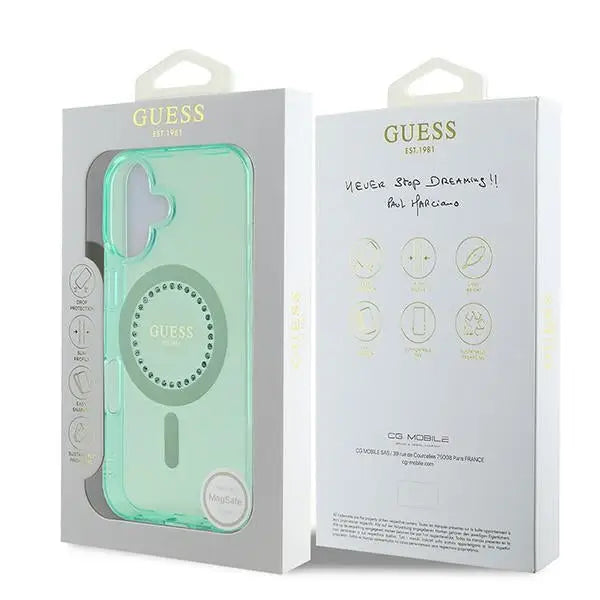 Guess IML Rhinestones MagSafe iPhone 16 Case - Green - Cell phone cases and covers<<<HurtelXML