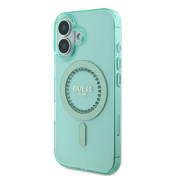 Guess IML Rhinestones MagSafe iPhone 16 Plus Case - Green - Cell phone cases and covers<<<HurtelXML