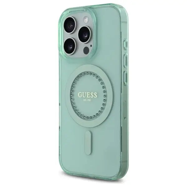 Guess IML Rhinestones MagSafe iPhone 16 Pro Case - Green - Cell phone cases and covers<<<HurtelXML
