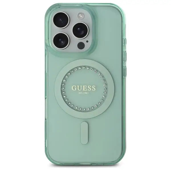 Guess IML Rhinestones MagSafe iPhone 16 Pro Case - Green - Cell phone cases and covers<<<HurtelXML