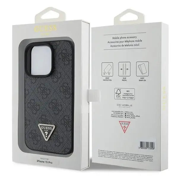 Guess Leather 4G Diamond Triangle case for iPhone 15 Pro Max - black - Cell phone cases and covers<<<HurtelXML