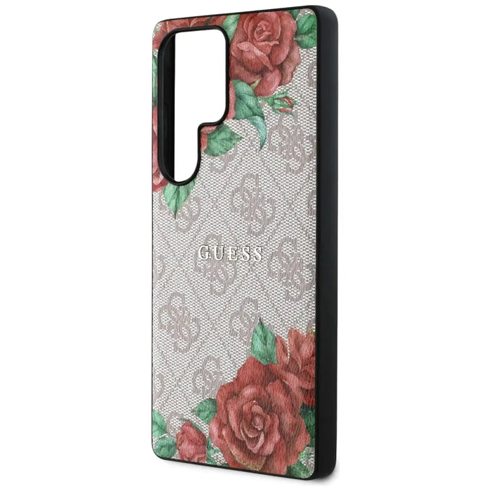 Guess Leather 4G Flowers Print Metal Classic Logo MagSafe Case for Samsung Galaxy S25 Ultra - Pink - Cell phone cases
