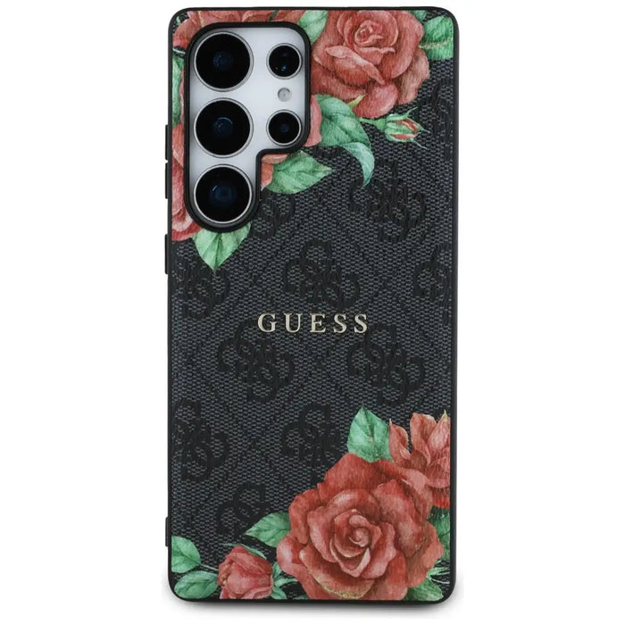 Guess Leather 4G Flowers Print Metal Classic Logo MagSafe Case for Samsung Galaxy S25 Ultra - Black - Cell phone cases