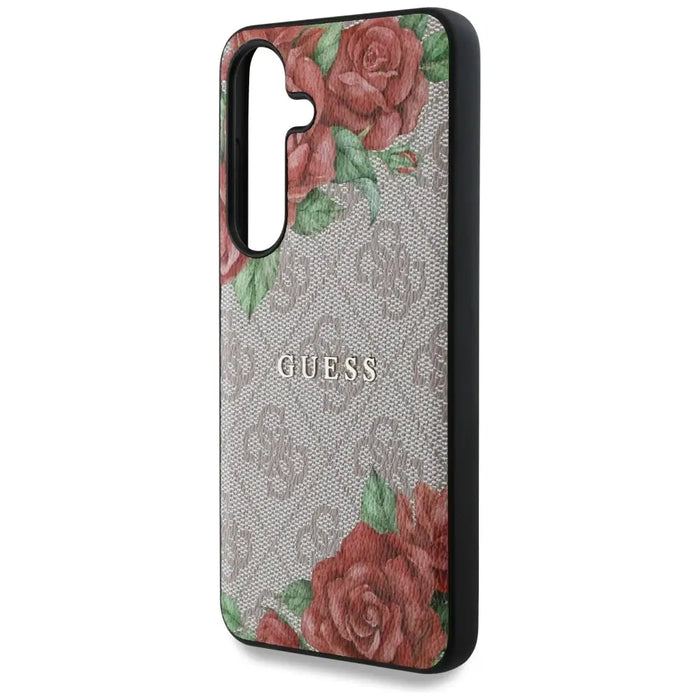 Guess Leather 4G Flowers Print Metal Classic Logo MagSafe Case for Samsung Galaxy S25 - Pink - Cell phone cases