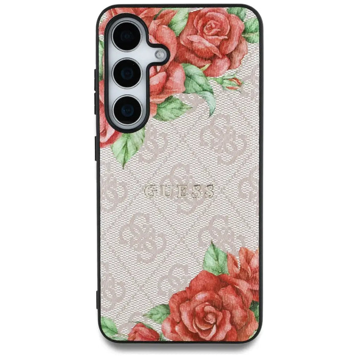 Guess Leather 4G Flowers Print Metal Classic Logo MagSafe Case for Samsung Galaxy S25 - Pink - Cell phone cases