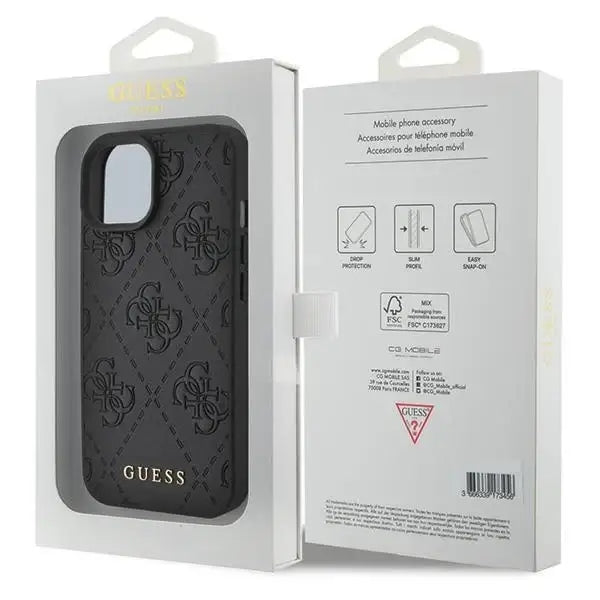 Guess Leather 4G Stamped case for iPhone 15 - black - Cell phone cases and covers<<<HurtelXML