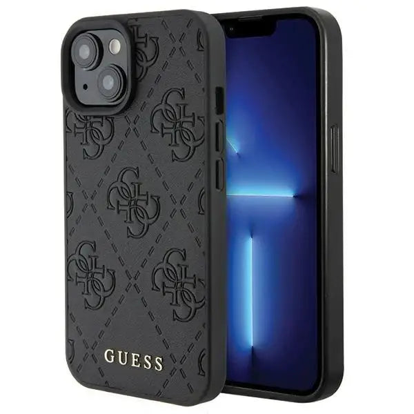 Guess Leather 4G Stamped case for iPhone 15 - black - Cell phone cases and covers<<<HurtelXML