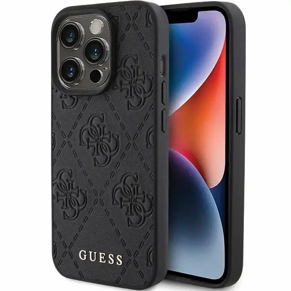 Guess Leather 4G Stamped case for iPhone 15 Pro - black - Cell phone cases and covers<<<HurtelXML