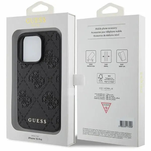 Guess Leather 4G Stamped case for iPhone 15 Pro - black - Cell phone cases and covers<<<HurtelXML