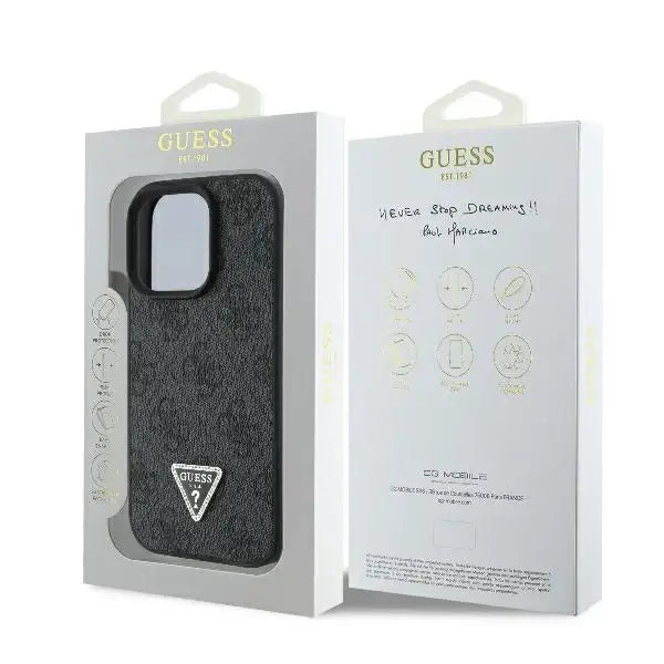 Guess Leather 4G Triangle Strass Case for iPhone 16 Pro - Black - Cell phone cases and covers<<<HurtelXML