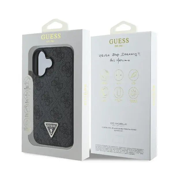 Guess Leather 4G Triangle Strass MagSafe Case for iPhone 16 - Black - Cell phone cases and covers<<<HurtelXML