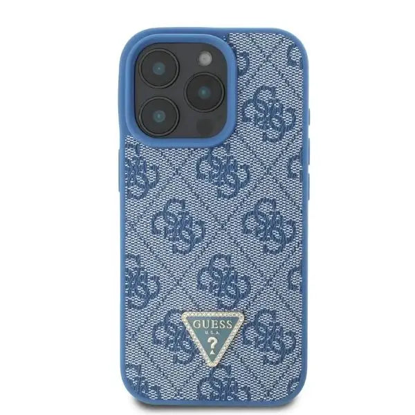 Guess Leather 4G Triangle Strass MagSafe Case for iPhone 16 Pro - Blue - Cell phone cases and covers<<<HurtelXML