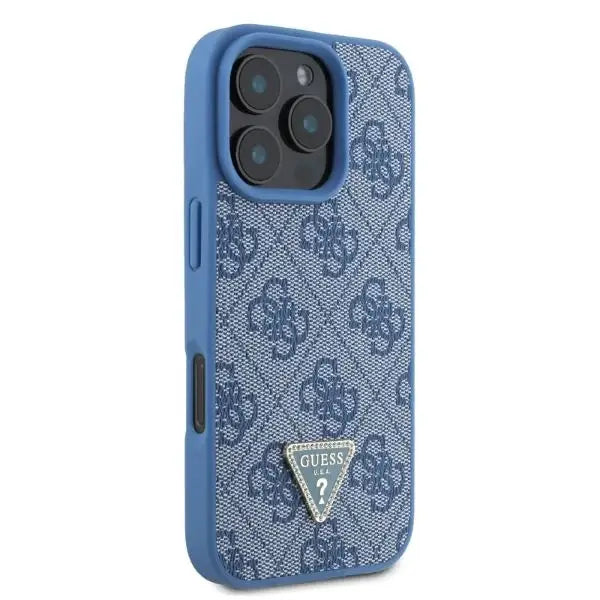 Guess Leather 4G Triangle Strass MagSafe Case for iPhone 16 Pro - Blue - Cell phone cases and covers<<<HurtelXML