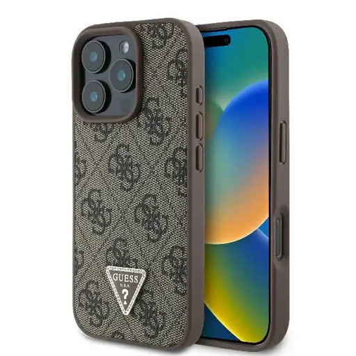 Guess Leather 4G Triangle Strass MagSafe Case for iPhone 16 Pro - Brown - Cell phone cases and covers<<<HurtelXML