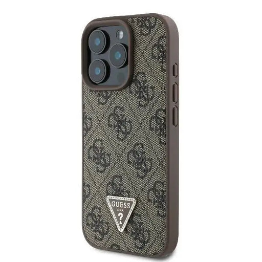 Guess Leather 4G Triangle Strass MagSafe Case for iPhone 16 Pro Max - Brown - Cell phone cases and covers<<<HurtelXML