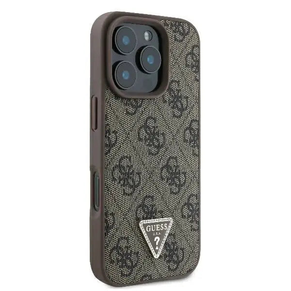 Guess Leather 4G Triangle Strass MagSafe Case for iPhone 16 Pro Max - Brown - Cell phone cases and covers<<<HurtelXML
